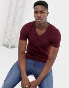 Asos Design Muscle Fit T-shirt With V Neck In Red - Red