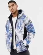 Good For Nothing Hooded Puffer Jacket In Alp Print - Blue