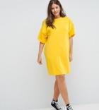 Asos Curve Ultimate T-shirt Dress With Rolled Sleeves - Yellow