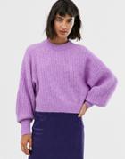 & Other Stories Round Neck Balloon Sleeve Sweater In Violet-multi