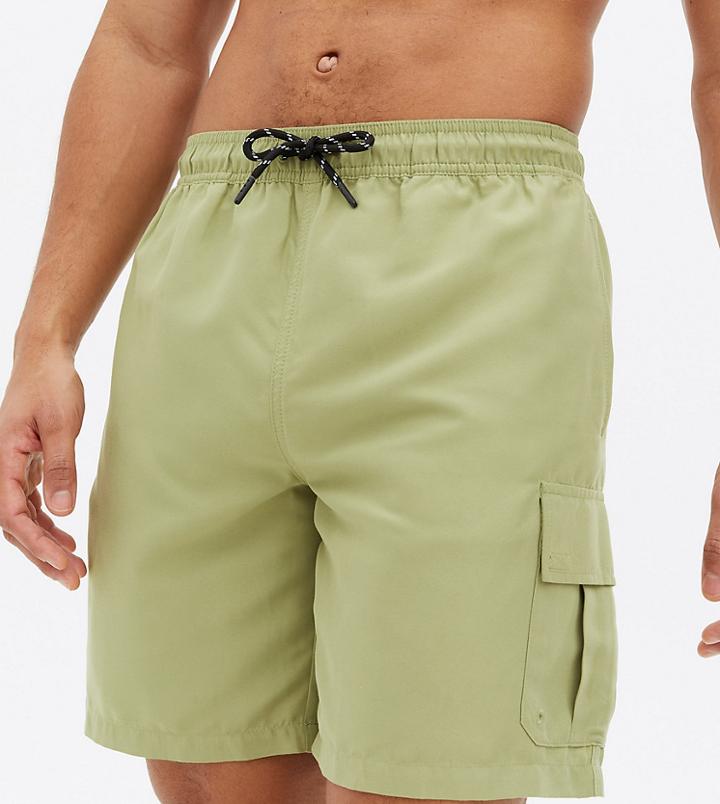 New Look Longer Length Swim Cargos In Light Sage-gray
