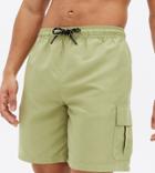 New Look Longer Length Swim Cargos In Light Sage-gray