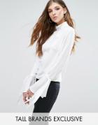 Missguided Tall Tie Flare Cuff Blouse - White