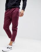 Boohooman Pants With Piping In Burgundy - Red