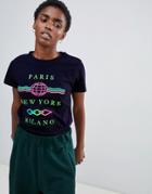 Asos Design T-shirt With Textured Neon City Print - Black