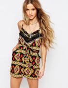 Ebonie N Ivory Strappy Festival Romper In Kaleidoscope Child Print - Multi