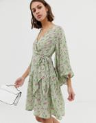 Unique21 Floral Kimono Sleeve Wrap Dress - Green