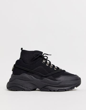 Asos Design Sneakers In Black With Sock And Chunky Sole - Black