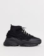 Asos Design Sneakers In Black With Sock And Chunky Sole - Black