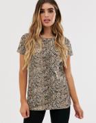 Brave Soul T-shirt In Snake Print-multi