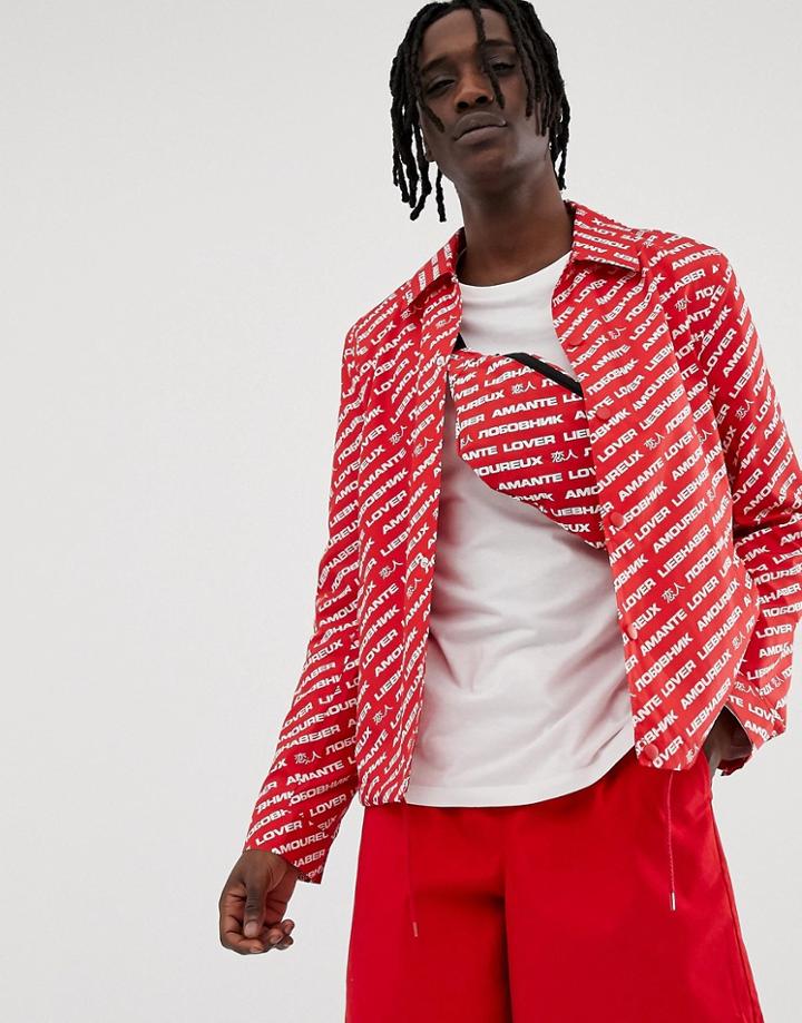 Asos Design Coach Jacket With Print In Red - Red