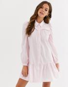 Asos Design Casual Cotton Mini Shirt Dress With Pephem-pink