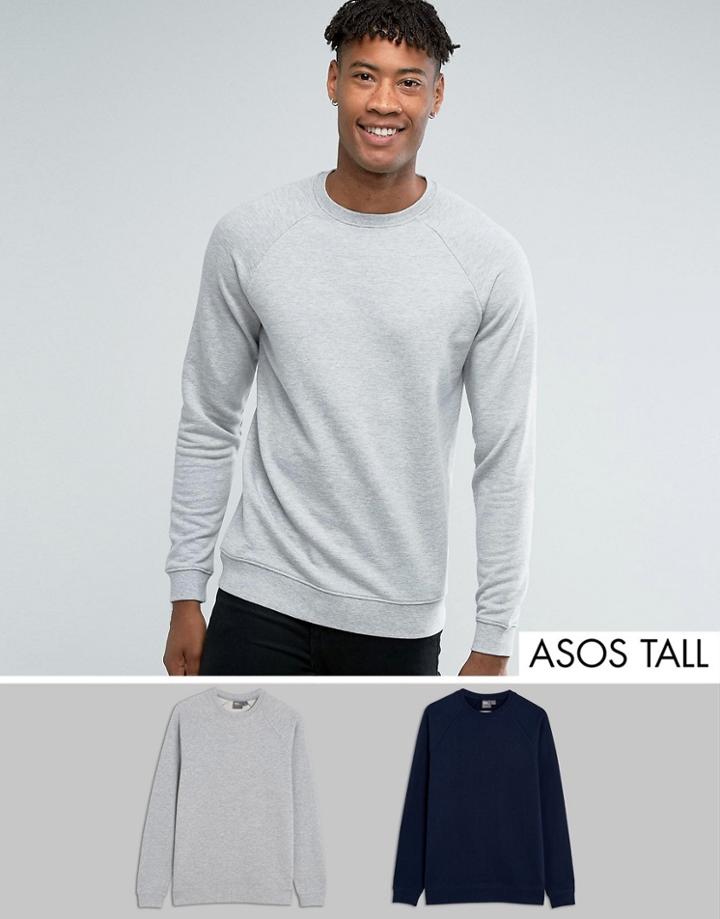 Asos Tall Sweatshirt 2 Pack Navy/gray Marl Save - Multi