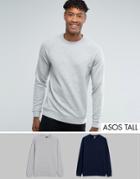 Asos Tall Sweatshirt 2 Pack Navy/gray Marl Save - Multi