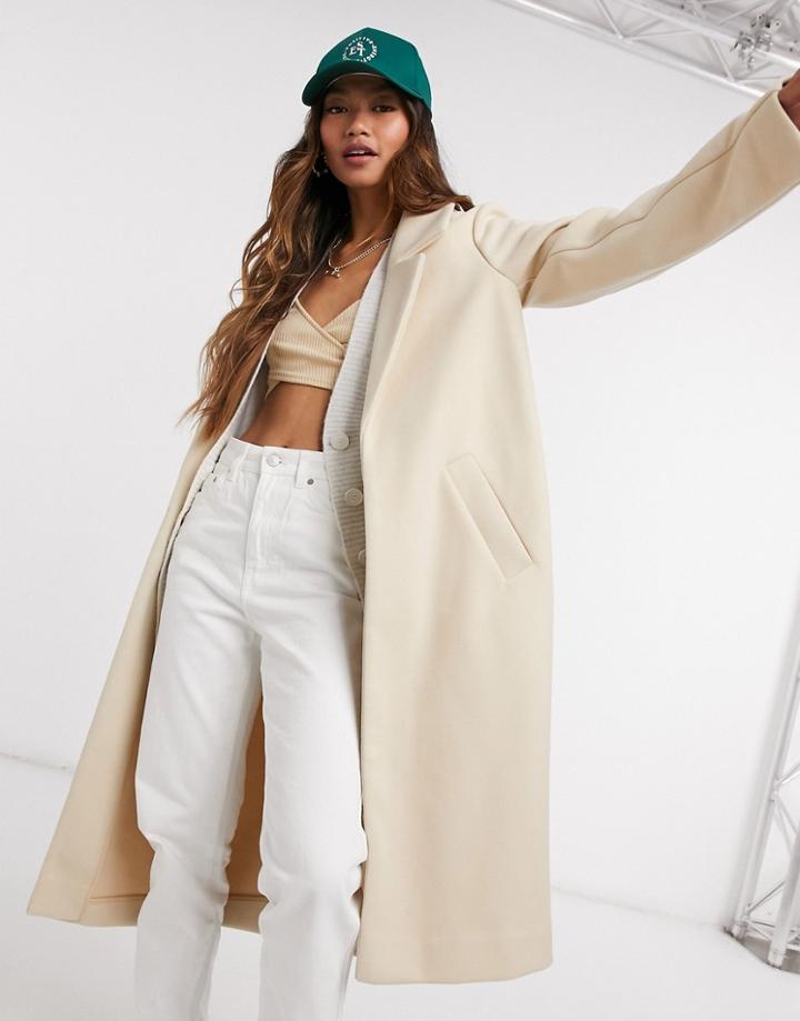 River Island Relaxed Longline Tailored Coat In Oatmeal-white