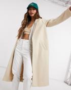 River Island Relaxed Longline Tailored Coat In Oatmeal-white
