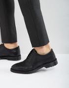 Asos Brogue Shoes In Black Leather With Ribbed Sole - Black