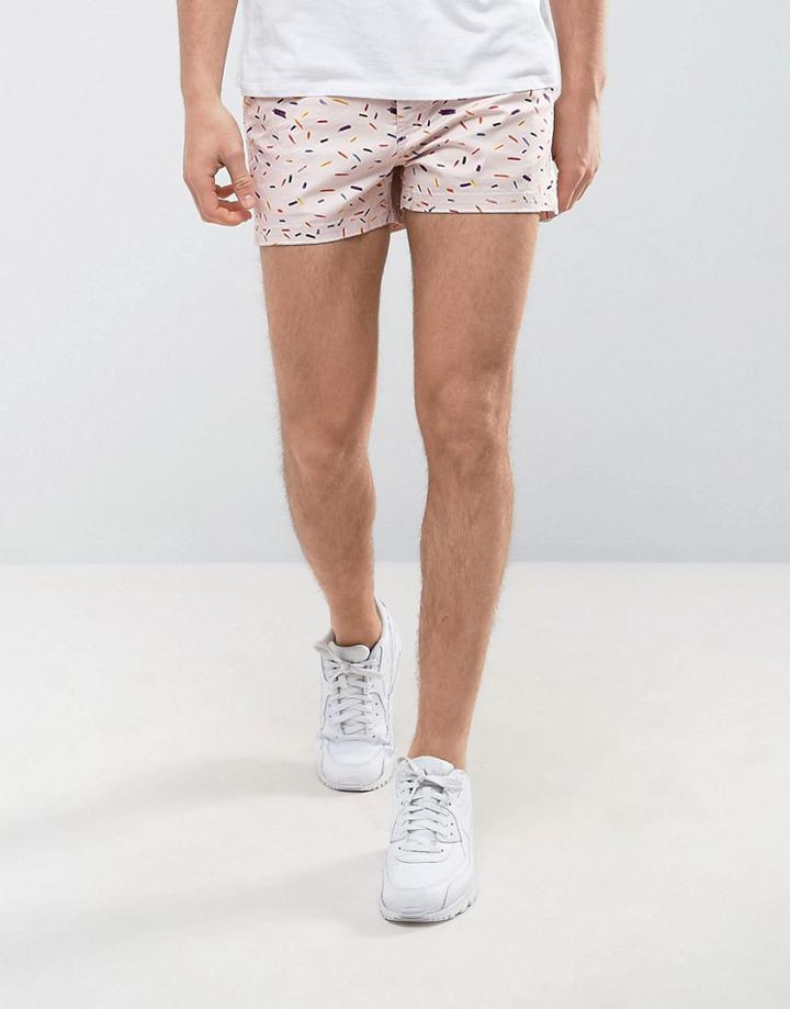Asos Slim Shorter Chino Shorts With Sprinkle Print - Pink