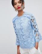 Ted Baker Mixed Lace Bell Sleeve Top - Blue