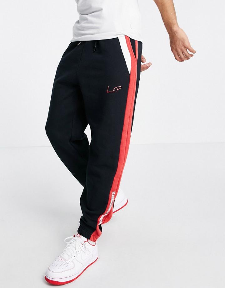 Liquor N Poker Sweatpants In Black With Red And White Panel