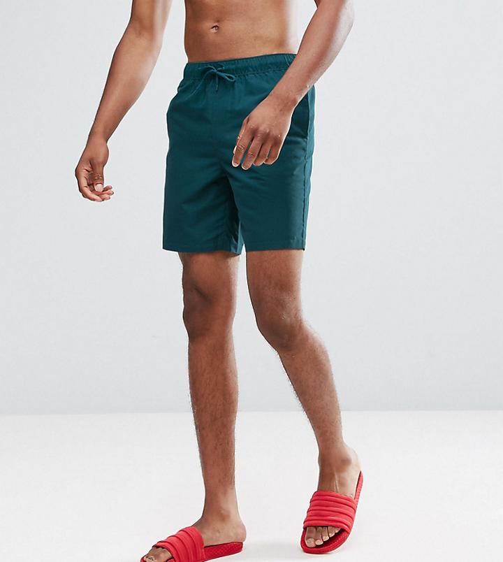 Asos Tall Swim Shorts In Teal Mid Length - Green