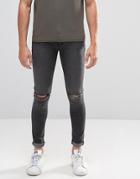 Criminal Damage Super Skinny Jeans With Knee Rips - Gray