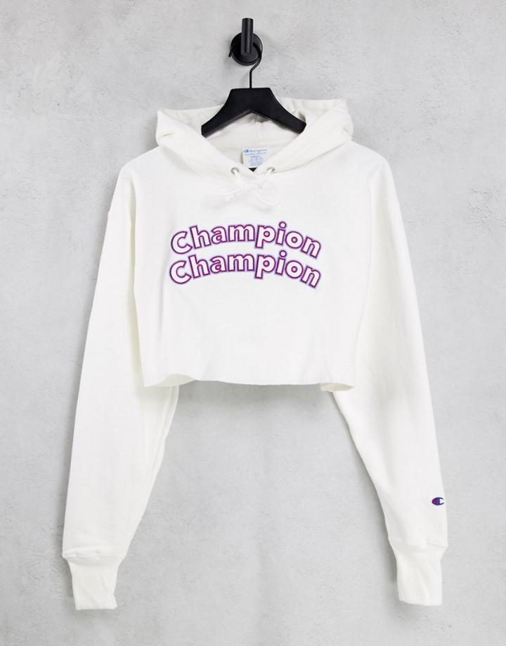Champion Repeat Logo Cropped Hoodie In White