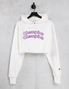 Champion Repeat Logo Cropped Hoodie In White