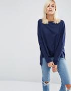 Asos Oversize Long Sleeved Split Back Top - Navy
