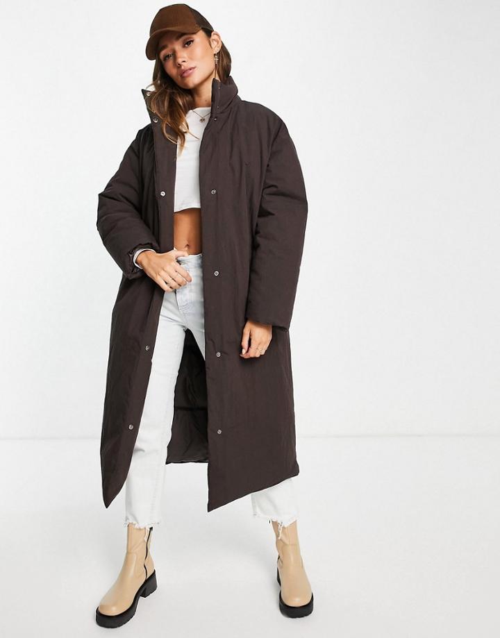 Asos Design Oversized Maxi Puffer Jacket In Brown