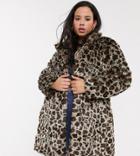 Simply Be Faux Fur Coat In Leopard Print-multi