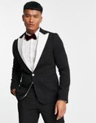 Devil's Advocate Skinny Fit Glitter Tuxedo Jacket-black