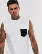 Asos Design Tank Tank With Contrast Pocket In White - White
