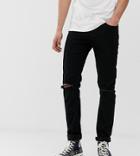 Asos Design Tall Recycled Skinny Jeans In Black With Knee Rips - Black