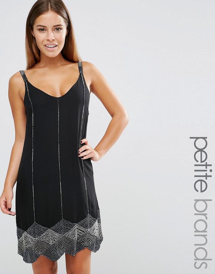 Maya Petite Cami Dress With Beaded Scallop Hem - Black