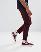 Asos Skinny Pants With Side Stripe In Burgundy - Red