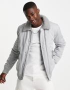 Topman Bomber Jacket With Borg Collar In Gray-grey