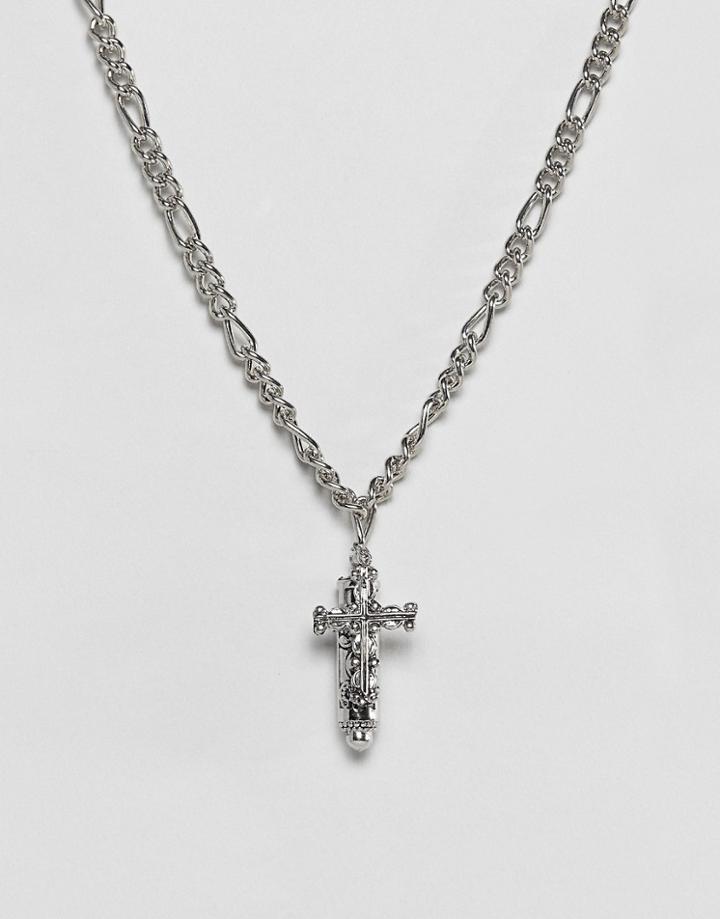 Sacred Hawk Necklace With Cross And Pendant Charm - Silver