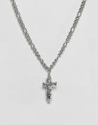 Sacred Hawk Necklace With Cross And Pendant Charm - Silver