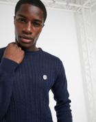 Le Breve Fine Gage Cable Knitted Sweater In Navy