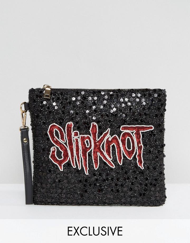 Sacred Hawk Sequin Slipknot Beaded Clutch Bag - Black