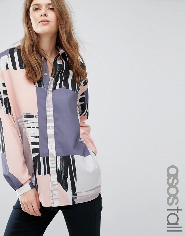 Asos Tall Oversized Abstract Print Shirt - Multi