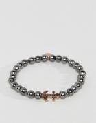 Icon Brand Beaded Bracelet In Gunmetal With Anchor - Silver