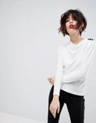 Asos High Drape Neck Top With Button Detail - White