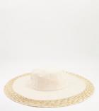 South Beach Canvas And Straw Hat In Natural-neutral