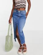 Jjxx Split Front Denim Midi Skirt In Mid Blue