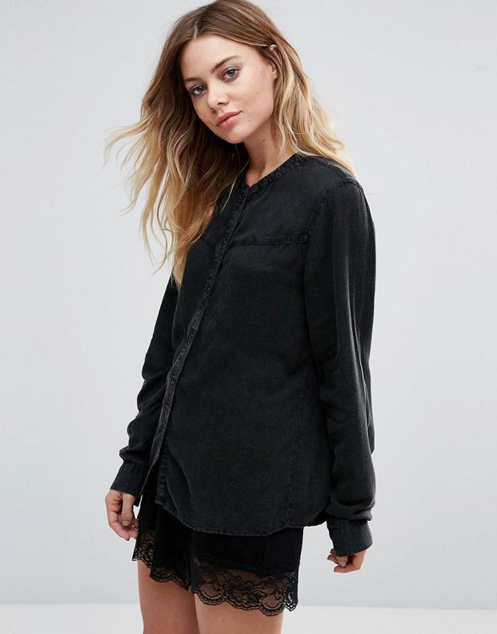 Vila Collarless Shirt - Black