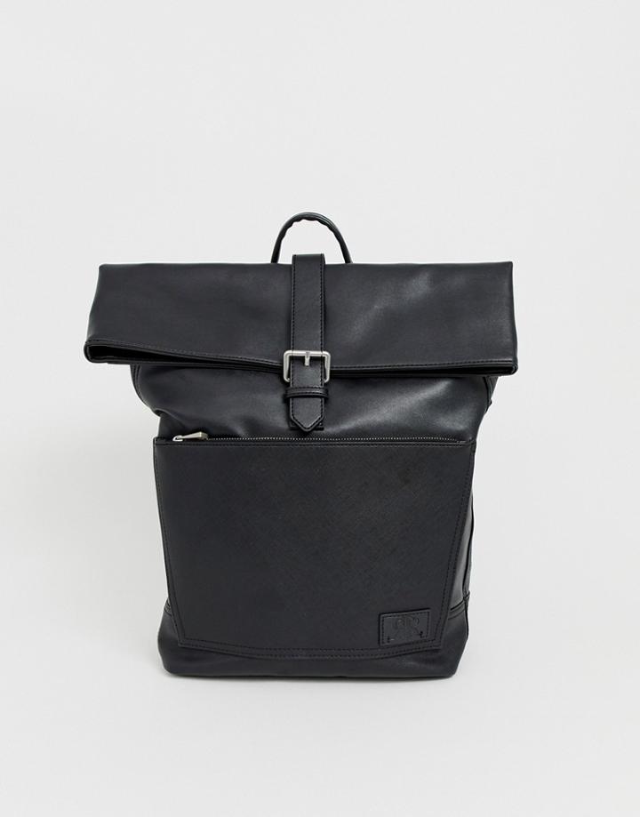 River Island Fold Top Back Pack In Black - Black