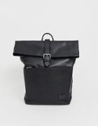 River Island Fold Top Back Pack In Black - Black