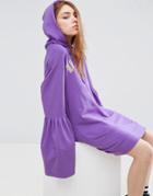 Asos Hoody Dress With Bell Sleeves And Spliced Print - Purple
